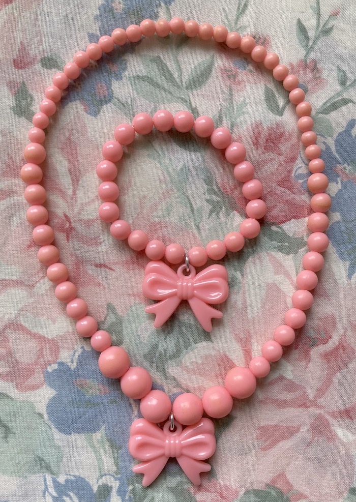 pink bow necklace & bracelet