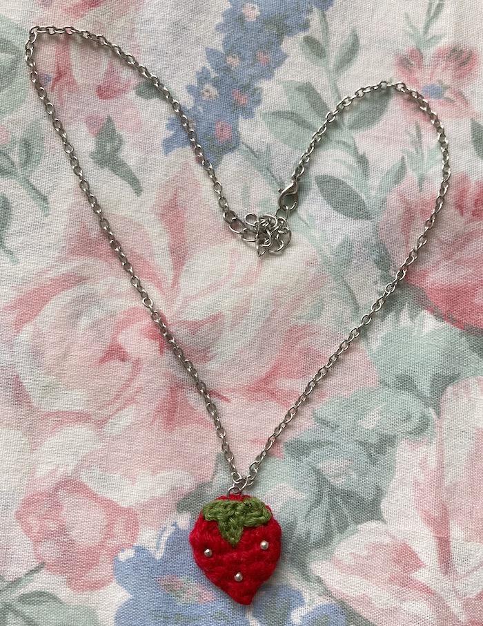 crochet strawberry necklace