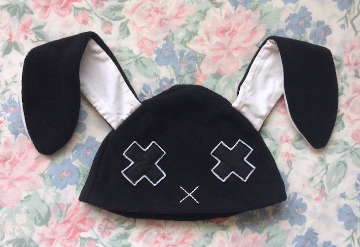 black and white bunny hat