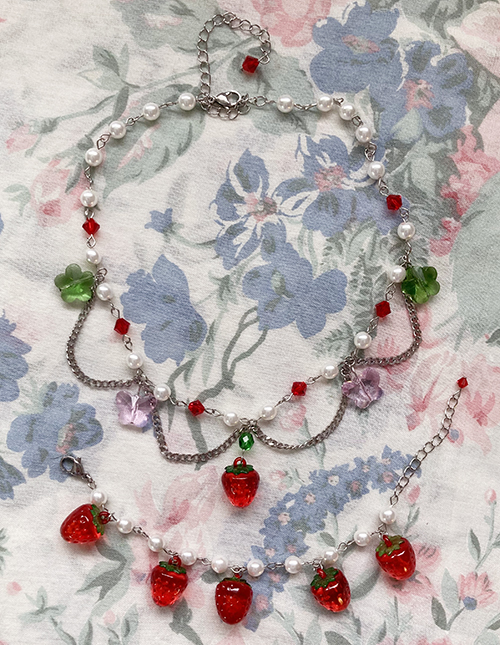 strawberry necklace and bracelet
