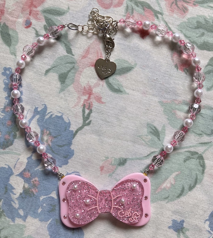 pink glitter bow necklace