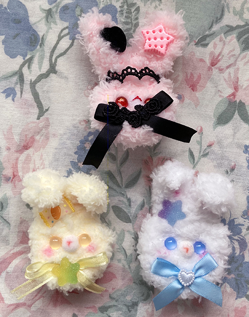 fluffy bunny brooches
