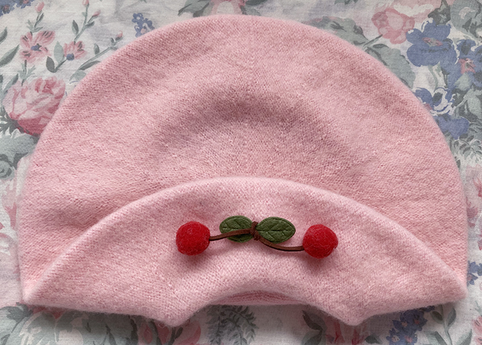 pink beret with cherries