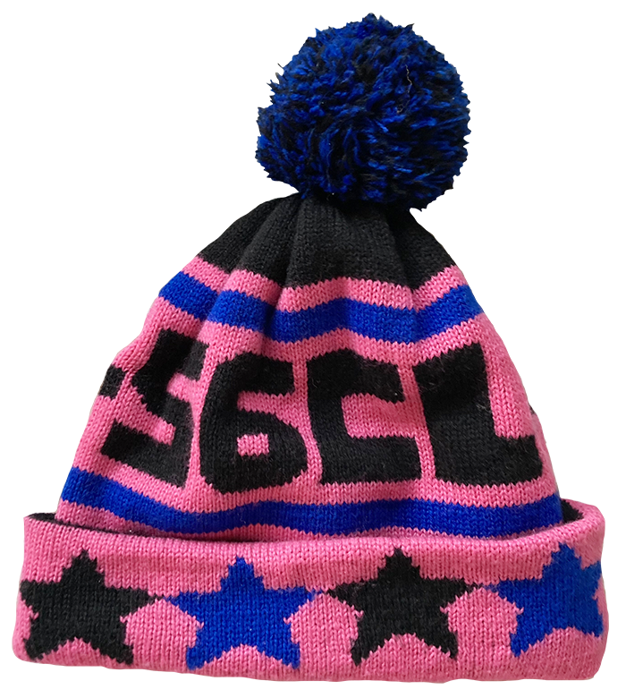 pink bobble hat