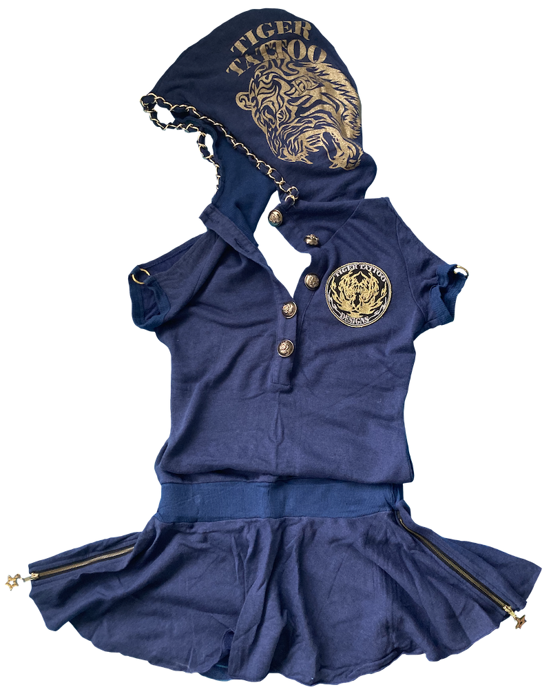 navy and gold tiger dress