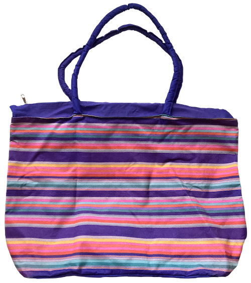 purple striped beach bag
