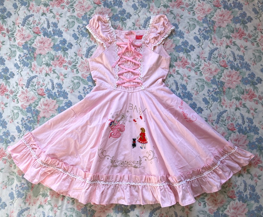 pink dress with wizard of oz embroidery