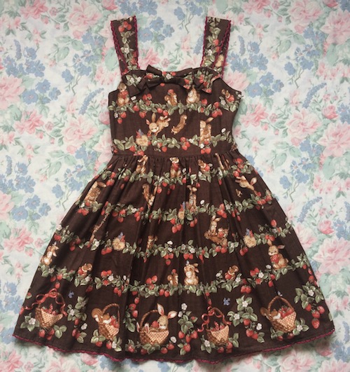 brown dress with animals and strawberries