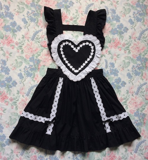 black and white heart apron