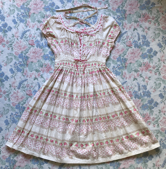 cream and pink strawberry dress