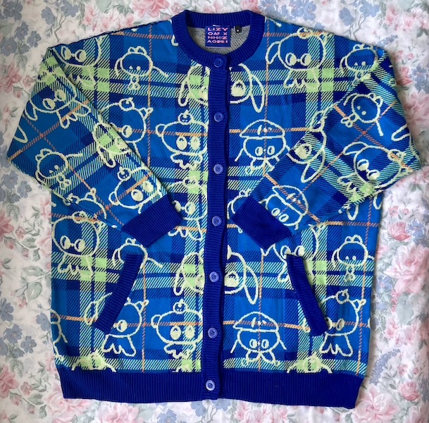 blue cardigan