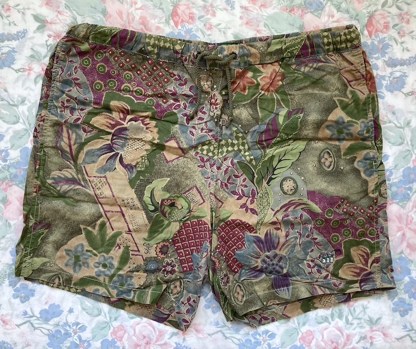 green floral shorts