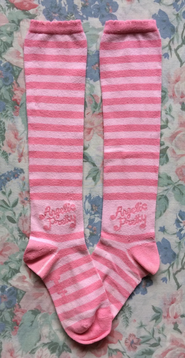 pink striped logo socks