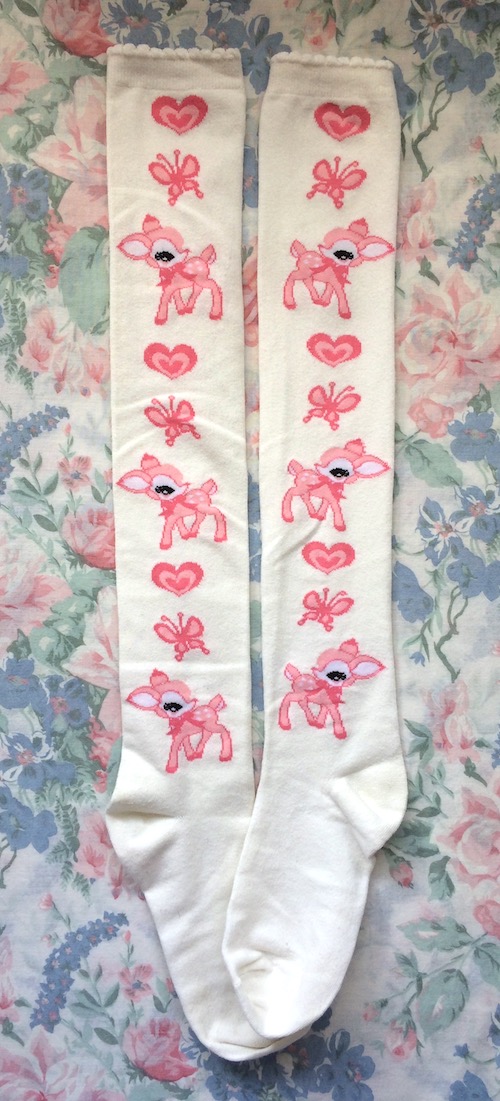 white and pink fawn socks