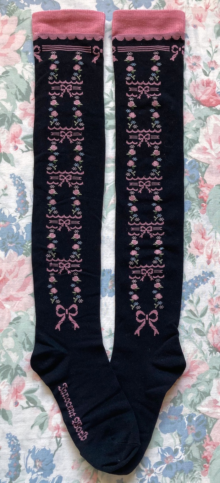 black and pink floral socks