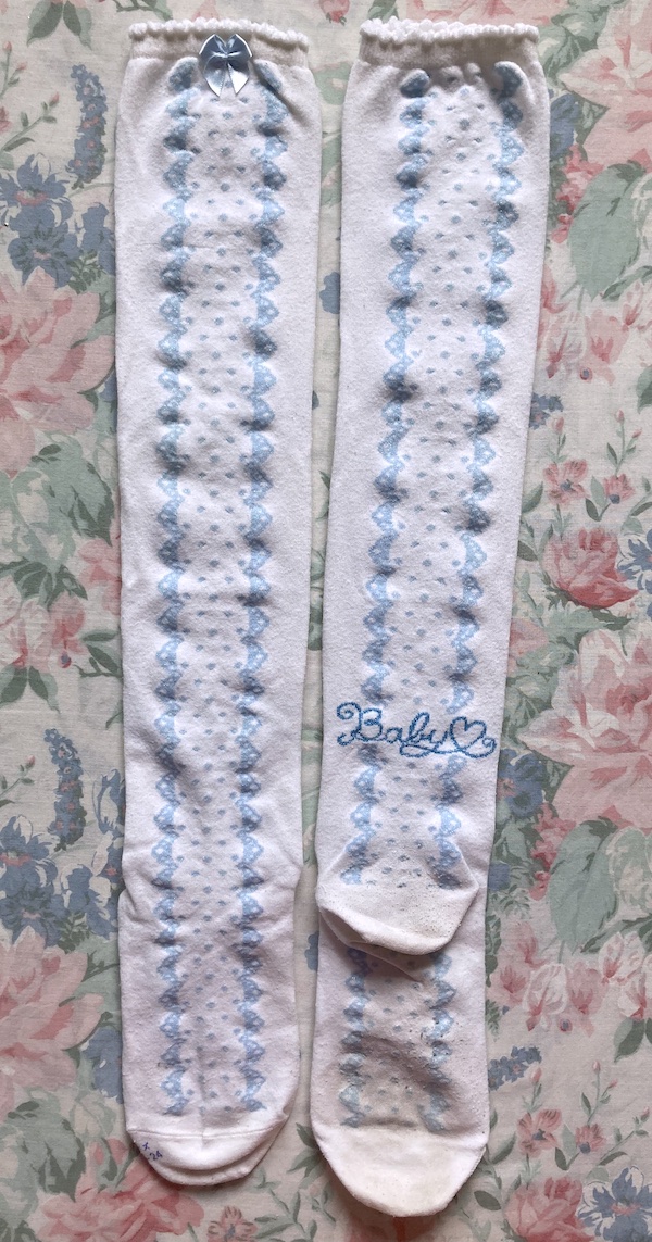 white socks with blue pattern
