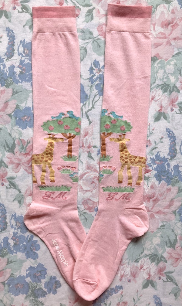 pink socks with giraffes