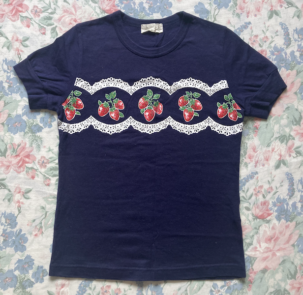 navy t shirt with strawberries
