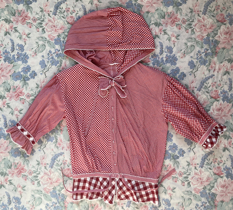 red gingham hooded blouse
