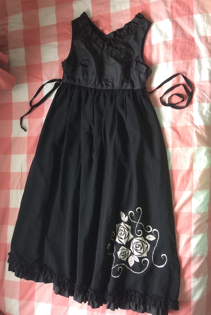long black dress with white rose