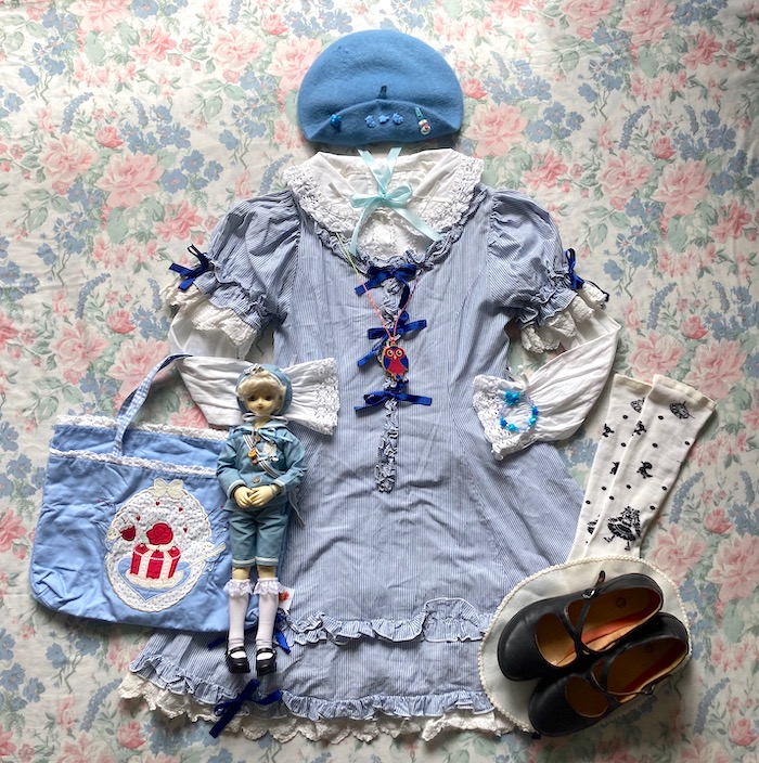 blue stripe coord with beret