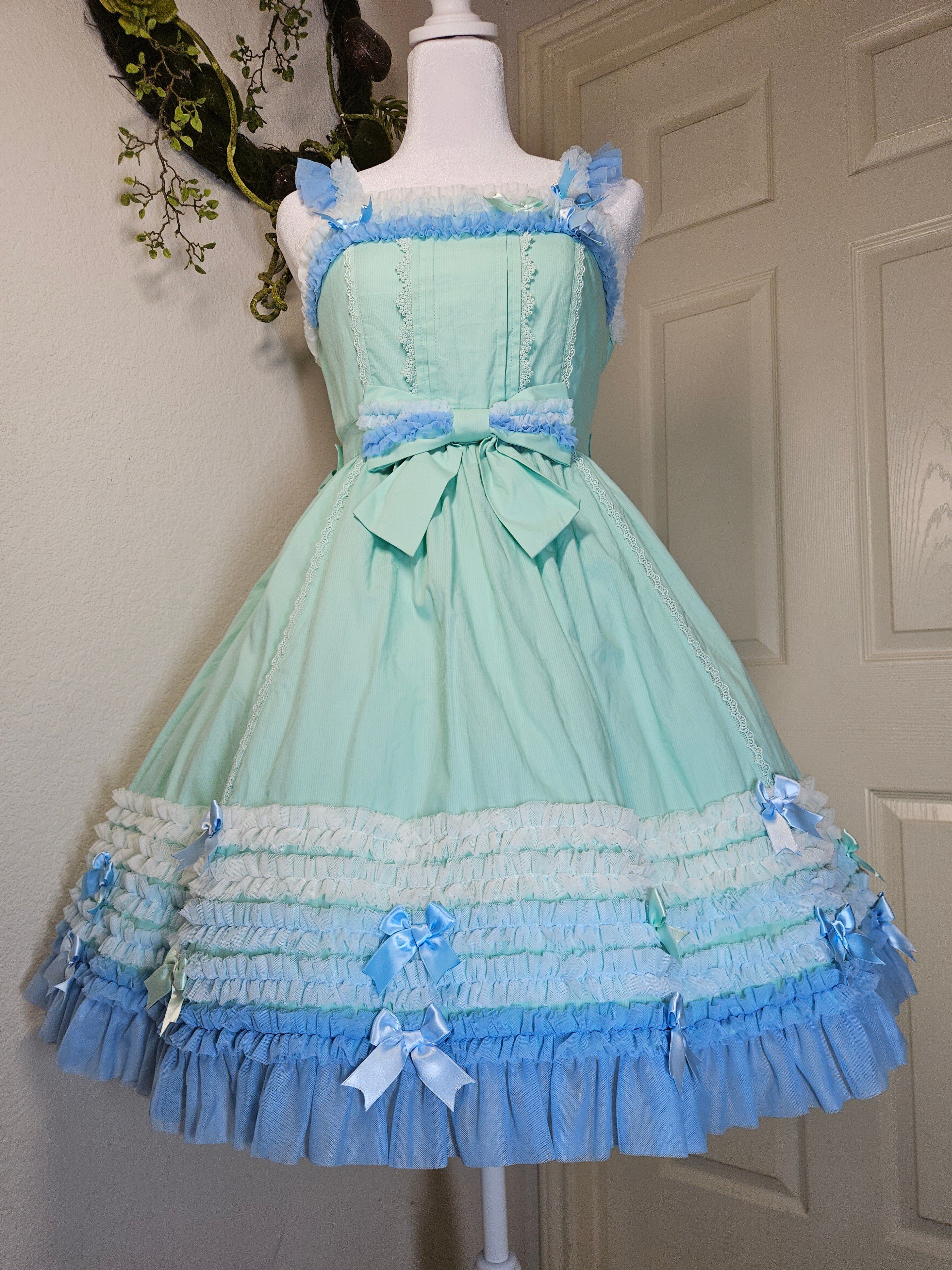 mint and blue dress